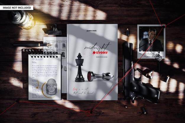 book at the detective's workplace mockup