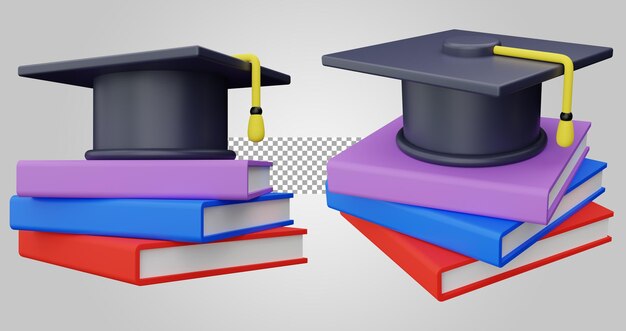 透明な背景の 3 d レンダリングに教育卒業キャップを予約します。