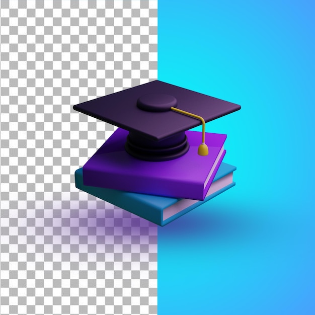 PSD book and graduation hat 3d rendering