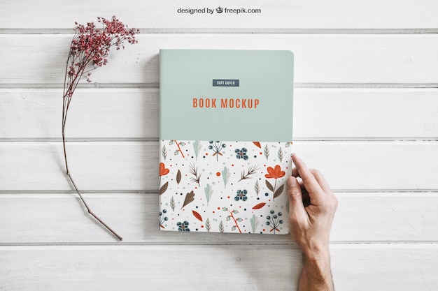 PSD book mock up with flower