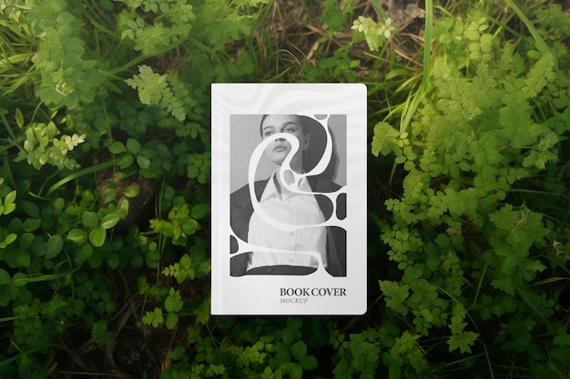 PSD book mockup on grass