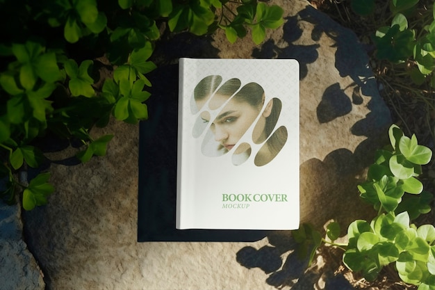 PSD book mockup on grass