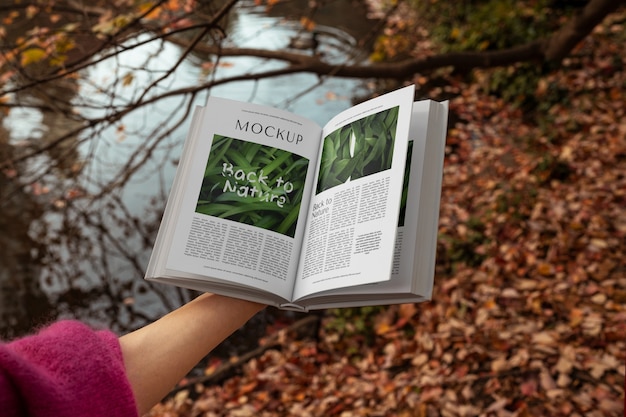 Book mockup in nature