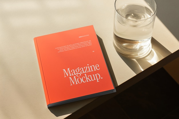 PSD book mockup near vintage furniture