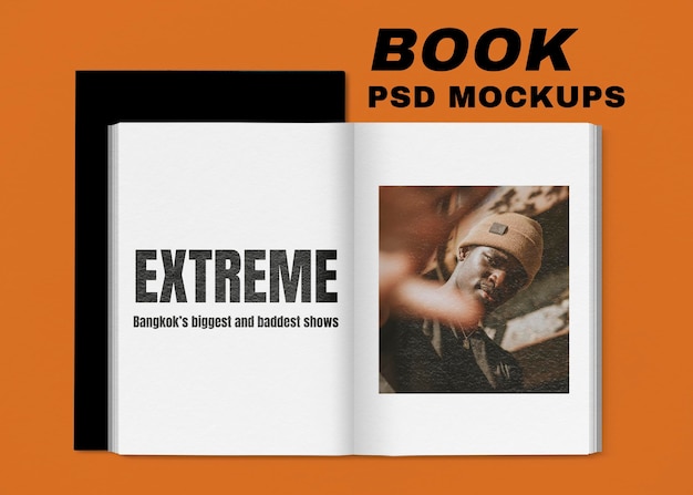 Book mockup psd with vintage illustration, remixed from artworks