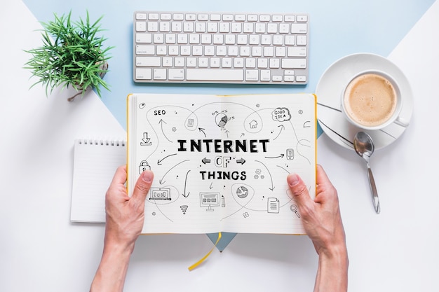 PSD book mockup with internet of things concept