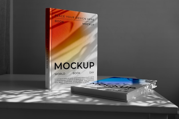 PSD book mockup with lights and shadows