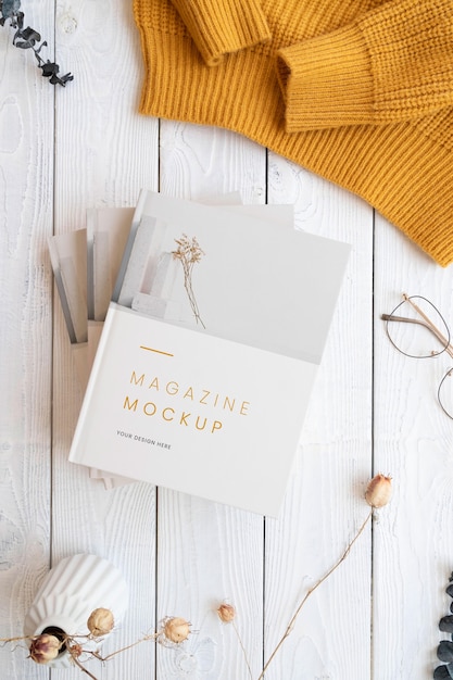 Book mockup with minimal still life