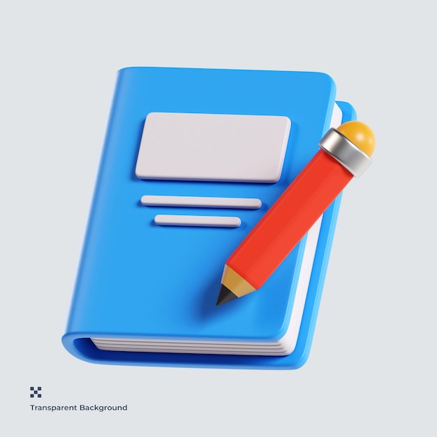 PSD book and pencil 3d illustration