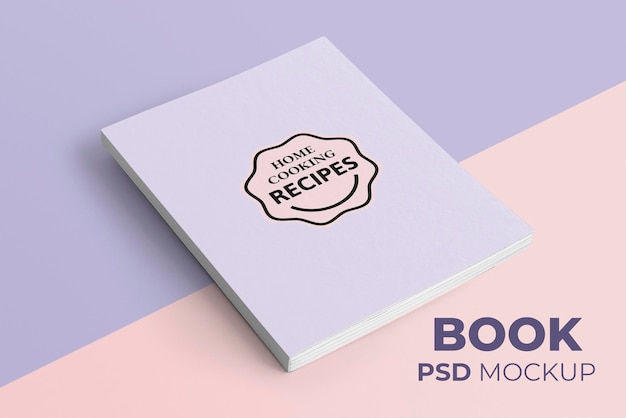 Book psd mockup in pastel pink and purple