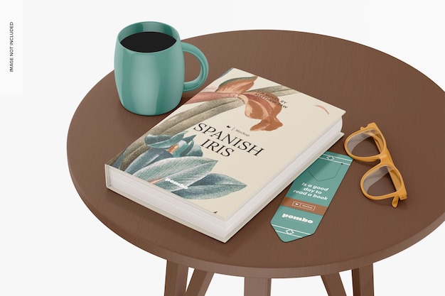 book scene mockup, on table