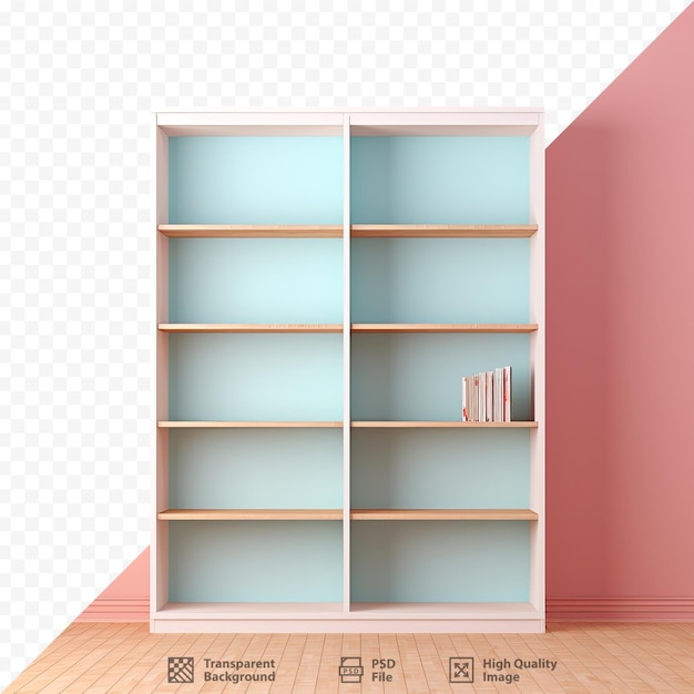 a book shelf with a book on the bottom right.