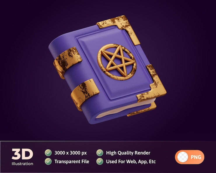 PSD книжная ведьма хэллоуин икона 3d иллюстрация