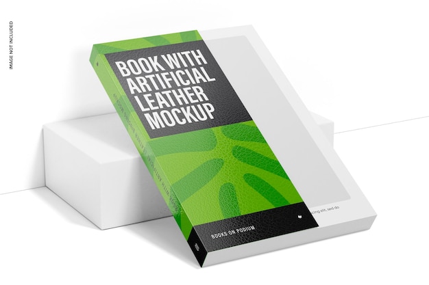book with artificial leather binding mockup, leaned