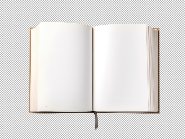 Libro con pagina vuota isolata su sfondo trasparente