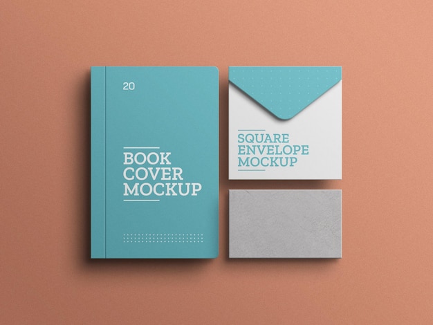 Prenota con set di cancelleria busta mockup