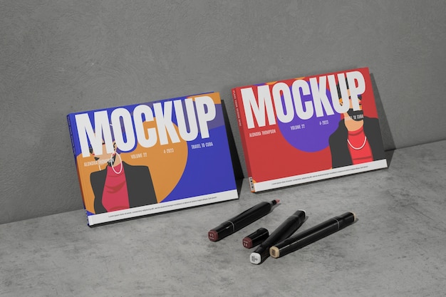 PSD book with illustration  mockup