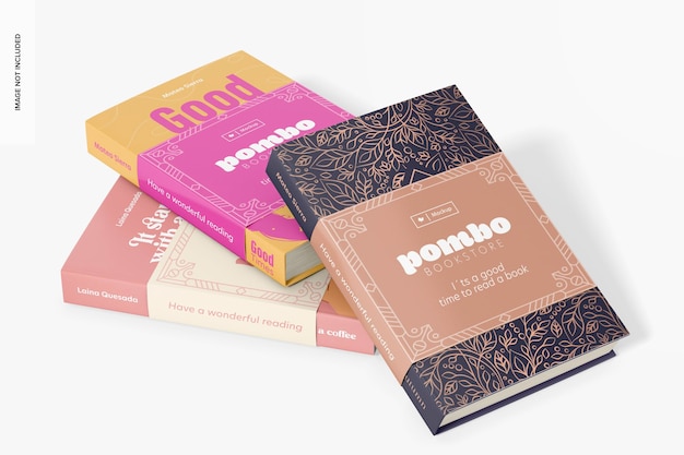 PSD book with label mockup, leaned