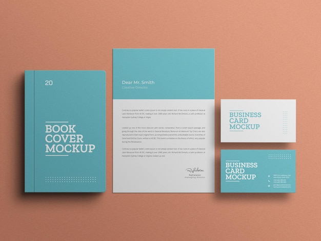 Book with letterhead stationery set mockup