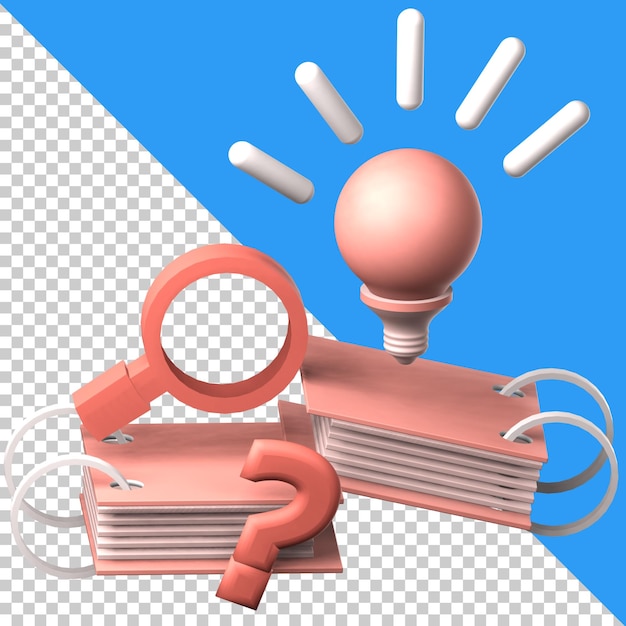 PSD a book with a light bulb and a question mark on it