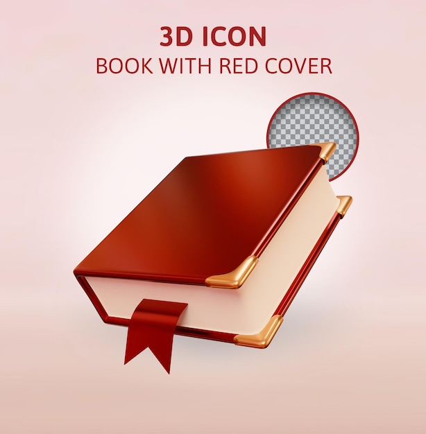 Book with red cover 3d rendering illustration