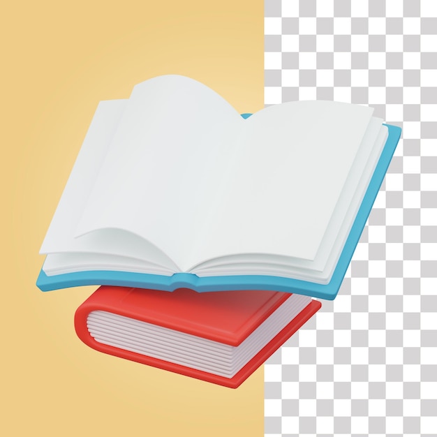 A book with a red cover and a blue book on a yellow background.