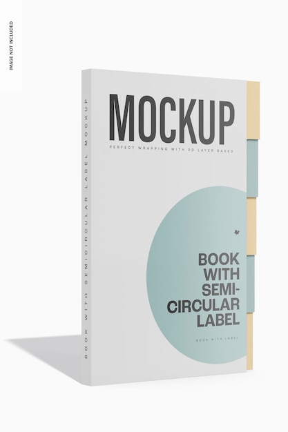 PSD book with semicircular label mockup, left view