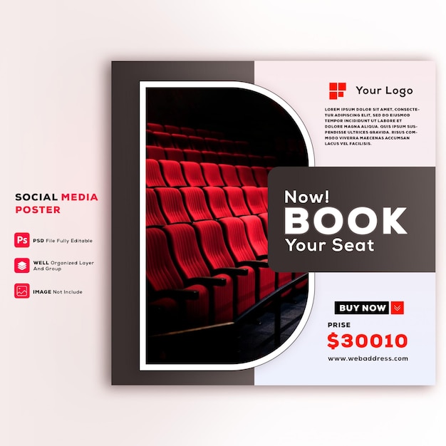 Book your seat agency social media poster psd free new design