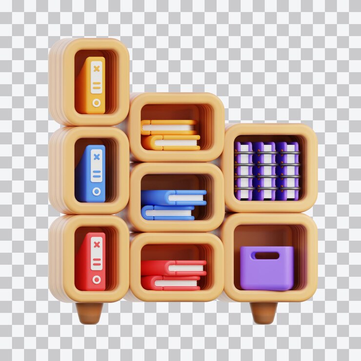 PSD bookcase 3d illustration