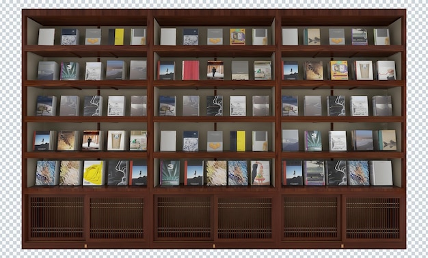 PSD bookcase mockup isolated. transparent.