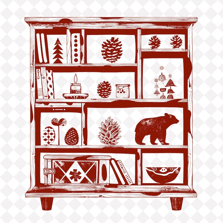 PSD a bookcase with books and a bear on the top