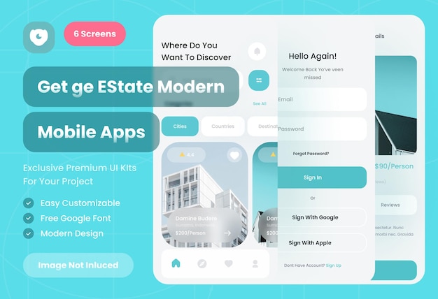 Бронирование отелей мобильных приложений ui kit шаблон