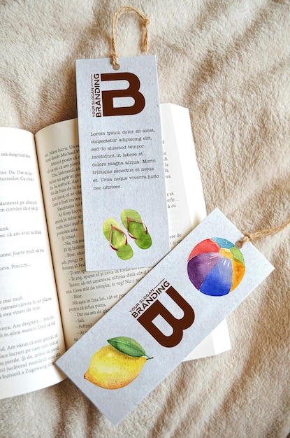 bookmark and book arrangement mockup