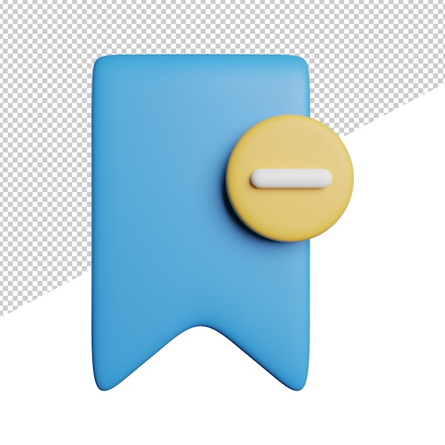 Bookmark remove front view 3d rendering icon illustration on transparent background