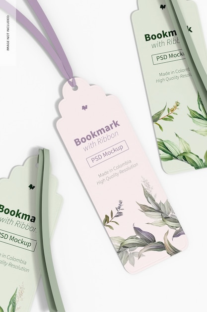 Bookmarks with ribbon mockup