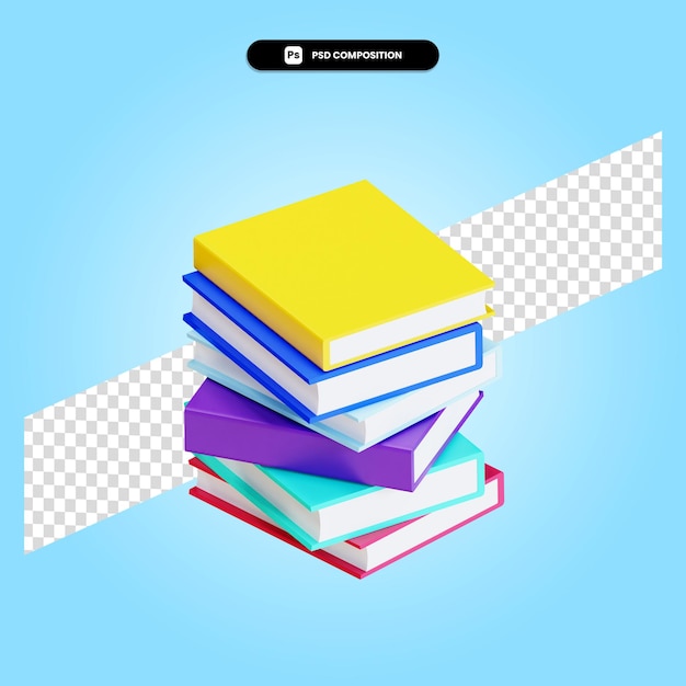 Books 3d render illustration isolated