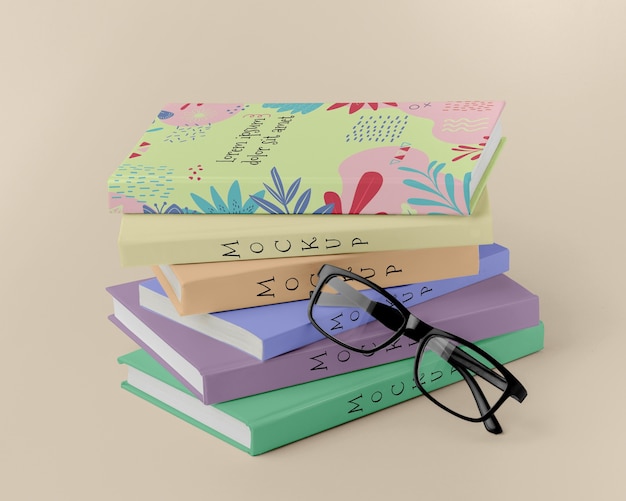 Books arrangement with glasses