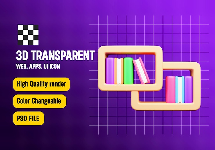 PSD books case 3d icon or library 3d icon