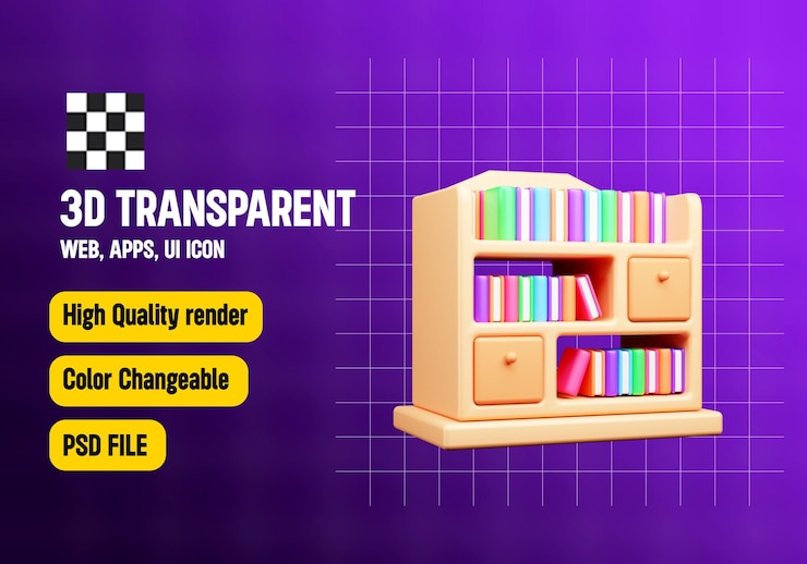 PSD books case 3d icon or library 3d icon