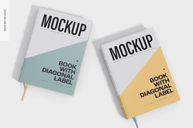 Books with Diagonal Label Mockup