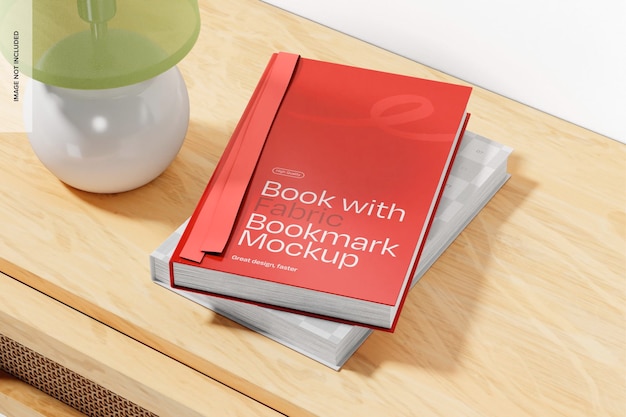 books with fabric bookmark mockup stacked