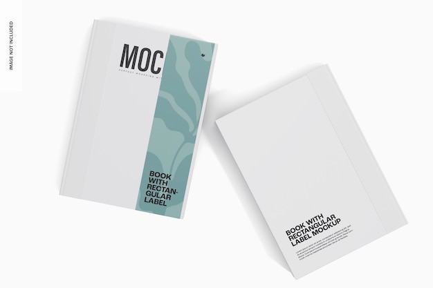 PSD books with rectangular label mockup, top view