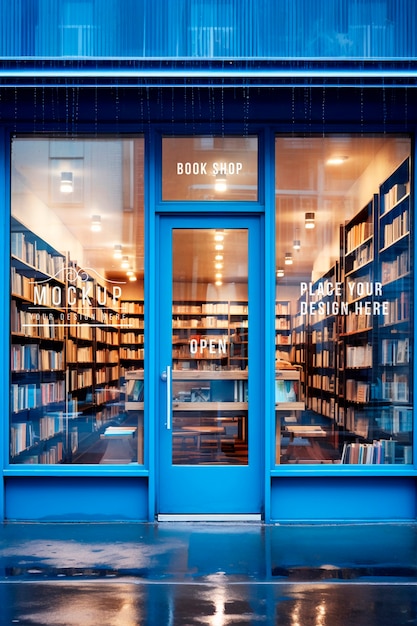 PSD bookshop store window mockup