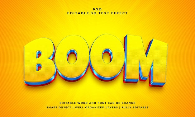 Boom 3d edytowalny efekt tekstowy Psd z tłem