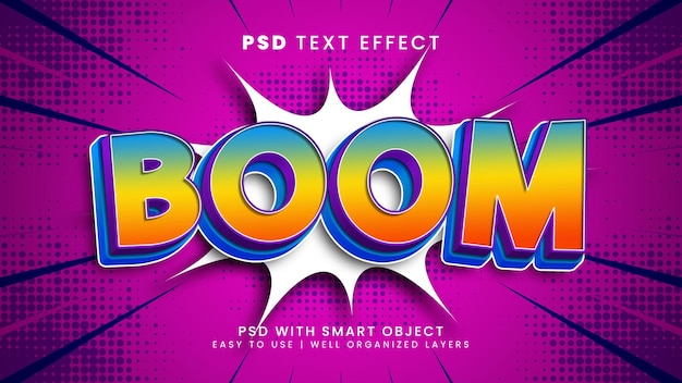 Boom stripboek teksteffect bewerkbare cartoon en pop-art tekststijl