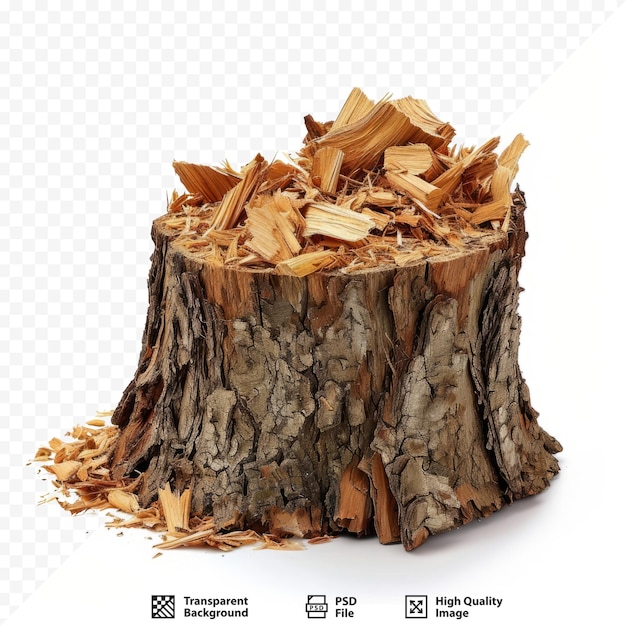 PSD boomstronk knippen met spaanders boom uit ontario kappen canadese winterwandeling door park houtkrullen houtstekken snoeien en kappen van bomen landschapsarchitectuur boomringen verwijderen van bomen en stronken