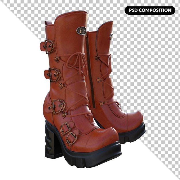 PSD boots isolated 3d rendering