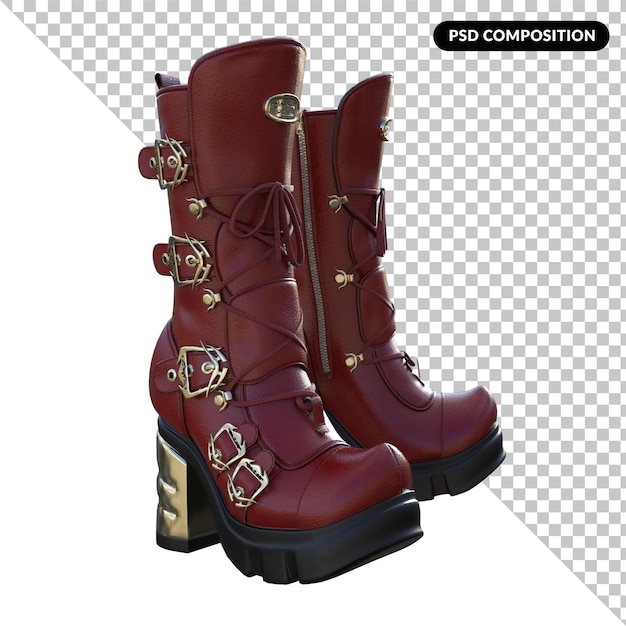 PSD boots isolated 3d rendering