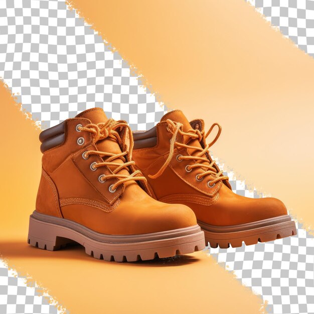 PSD boots with brown leather isolated on a transparent background