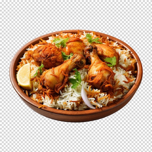 bord eten met kip en rijst of biryani